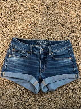 American Eagle Outfitters Dark Blue Denim Roll-Cuff Jean Shorts